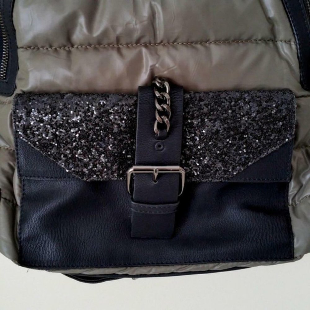 Celine Dion Khaki Green / Black Glitter Backpack - Picture 8 of 9